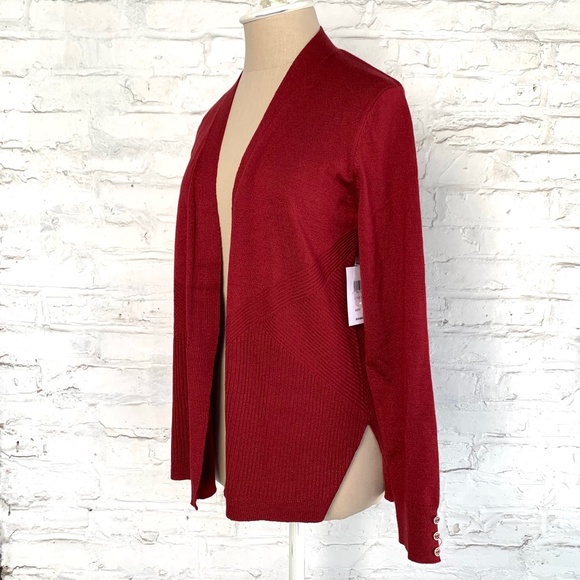Cardigan Sweater red knit open front petite large - Picture 2 of 10